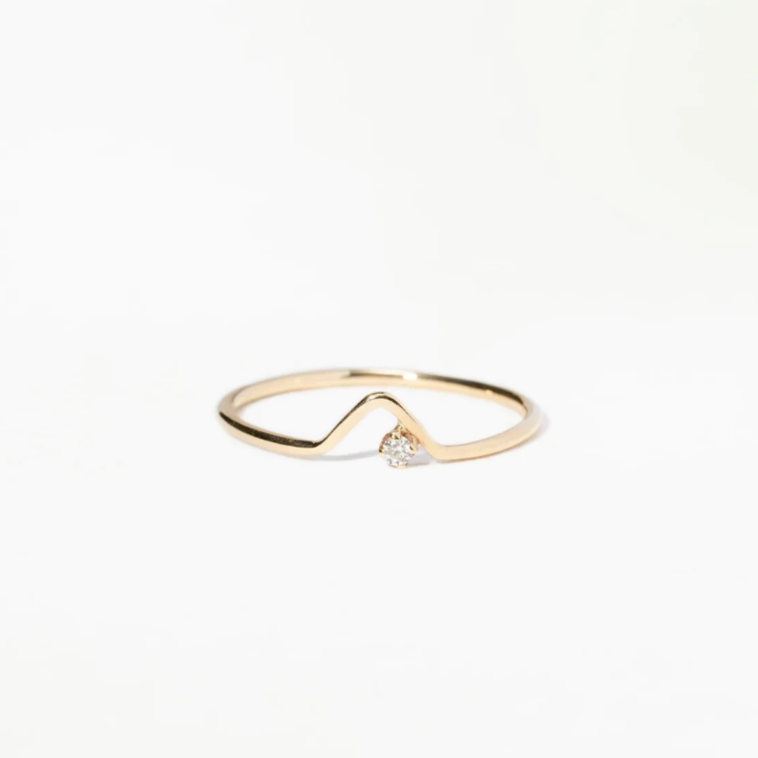 Anel Wave Ouro Amarelo Diamante