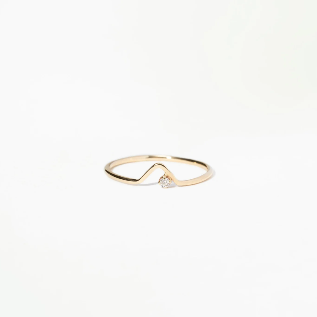 Anel Wave Ouro Amarelo Diamante N°2