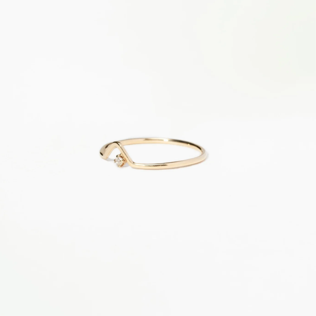 Anel Wave Ouro Amarelo Diamante N°2