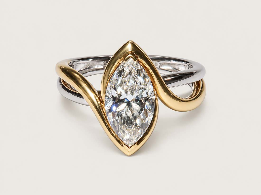 Anel Ondine em Ouro Branco e Amarelo e Diamante
