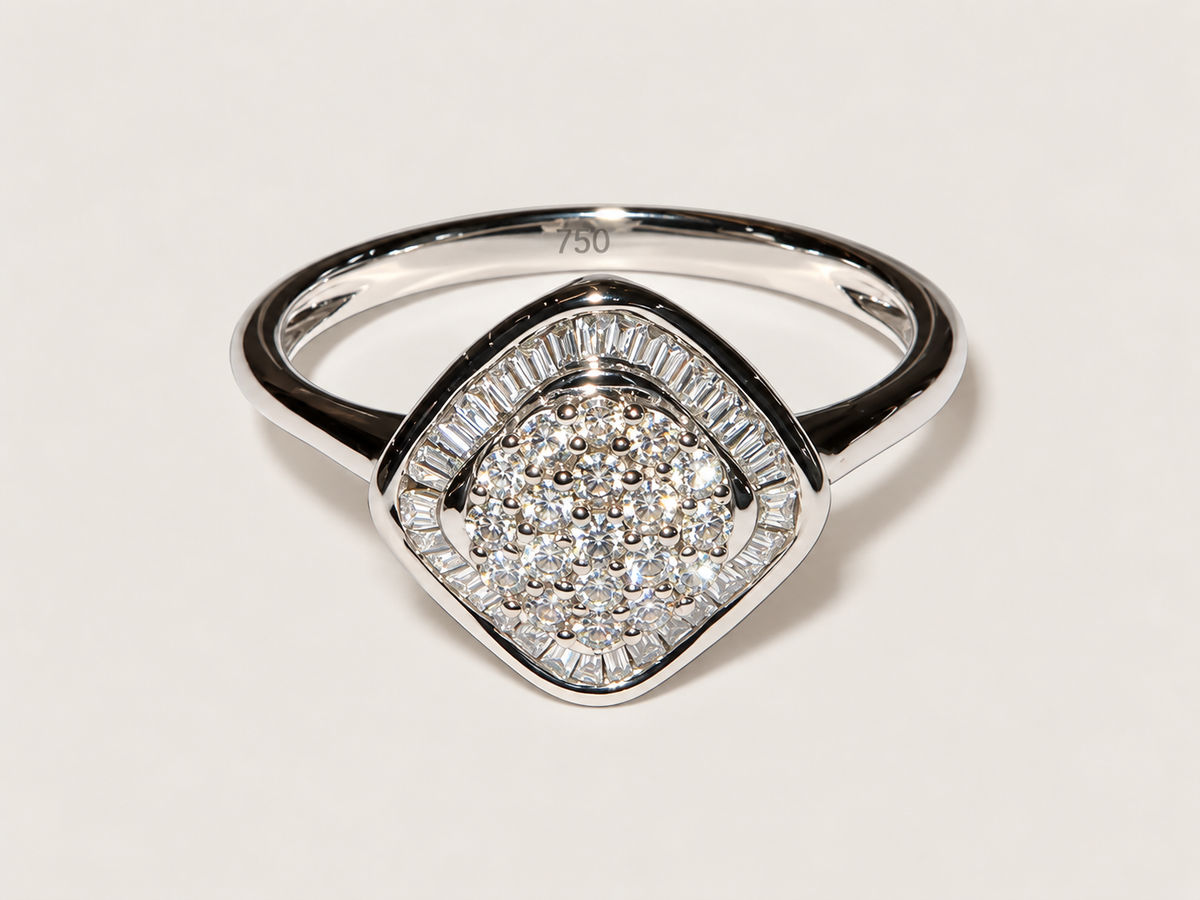 Anel Losange em Ouro Branco 18k e Diamantes