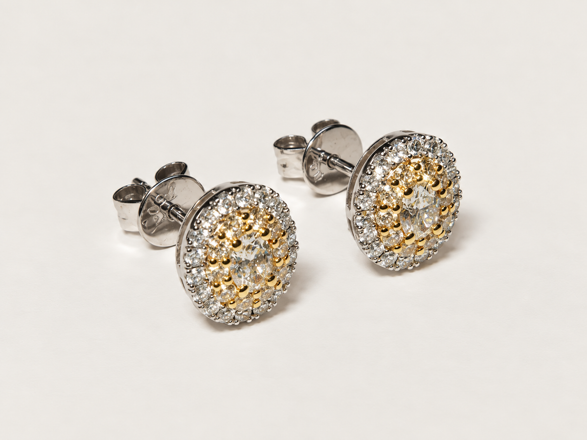 Brinco Solène em Ouro Branco e Amarelo 18k e Diamantes