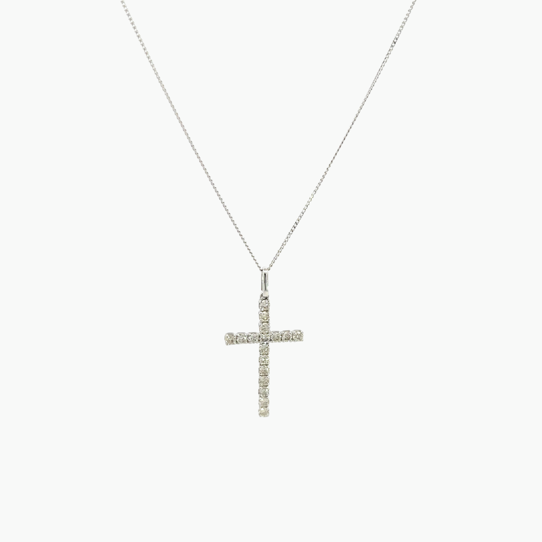 Colar Cruz em Ouro branco e Diamantes