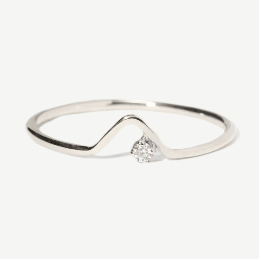 Anel Wave Ouro Branco Diamante