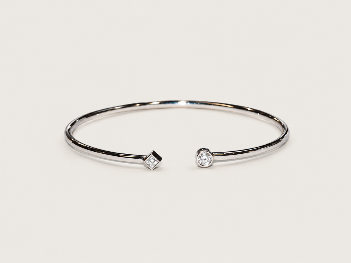Bracelete Duo em Ouro Branco 18k e Diamantes
