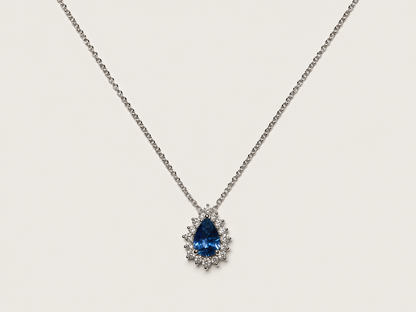Colar Saphir em Ouro Branco 18k, Safira e Diamantes