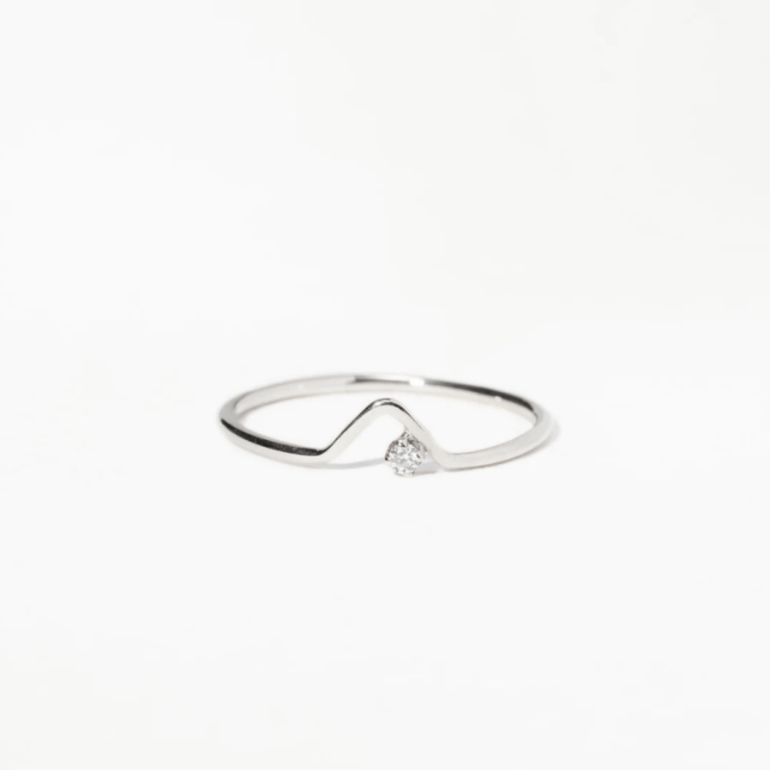 Anel Wave Ouro Branco Diamante