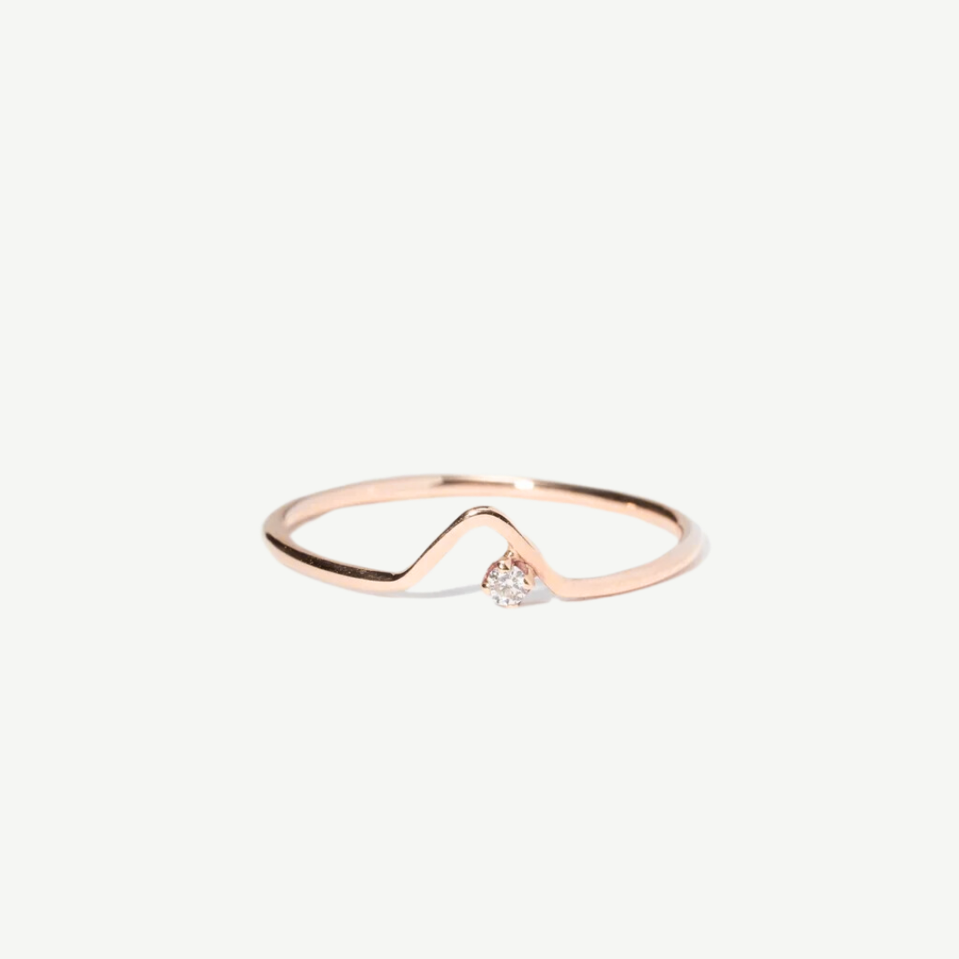 Anel Wave Ouro Rose Diamante