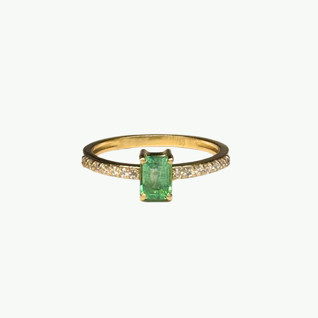 Anel Essence Ouro Amarelo Esmeralda e Diamantes